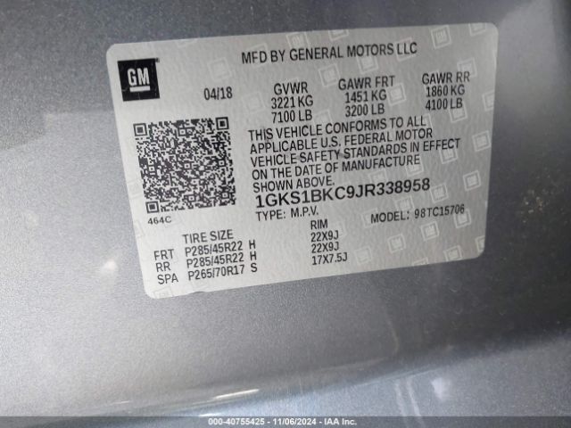 1GKS1BKC9JR338958 GMC YUKON SLT