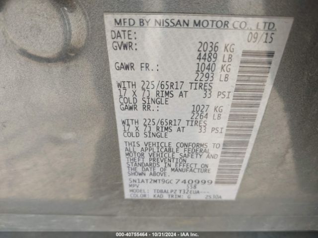 5N1AT2MT9GC740999 Nissan Rogue S/sl/sv