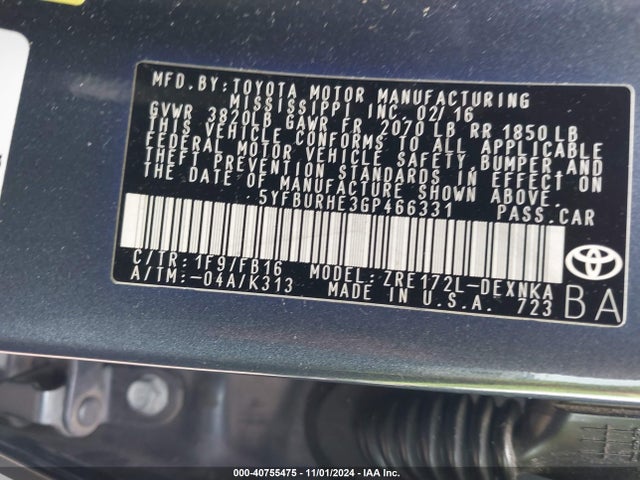Toyota COROLLA LE 2016 5YFBURHE3GP466331 Image 9