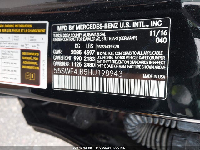 55SWF4JB5HU198943 Mercedes-Benz C 300 Luxury/sport