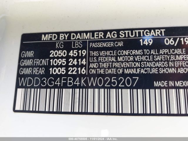 WDD3G4FB4KW025207 Mercedes-Benz A 220 4matic