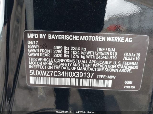 5UXWZ7C34H0X39137 BMW X3 Sdrive28i