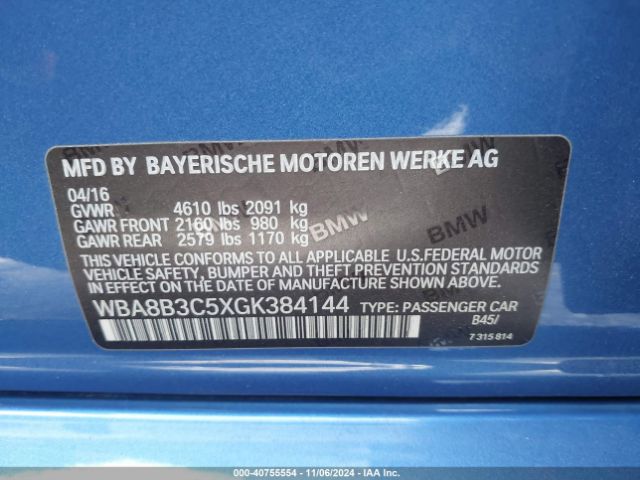 WBA8B3C5XGK384144 BMW 340i