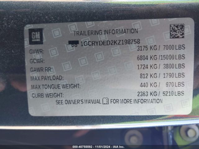 1GCRYDED2KZ198758 Chevrolet Silverado 1500 Lt