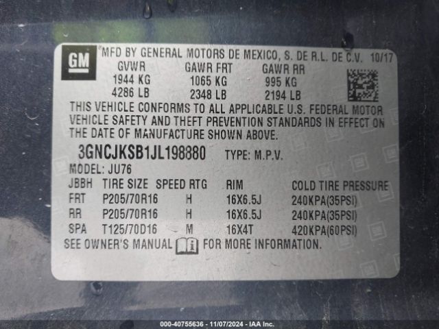 3GNCJKSB1JL198880 Chevrolet TRAX LS