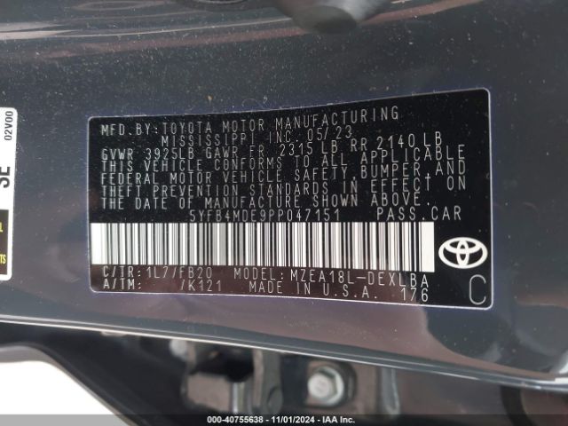 5YFB4MDE9PP047151 Toyota COROLLA LE