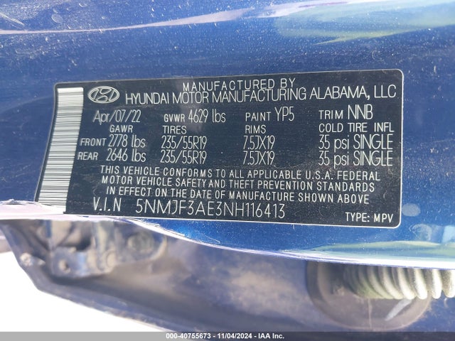 Hyundai TUCSON SEL 2022 5NMJF3AE3NH116413 Image 9