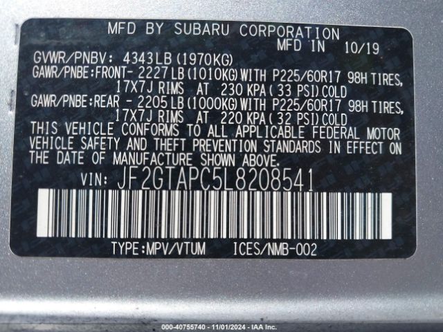 JF2GTAPC5L8208541 Subaru Crosstrek Premium