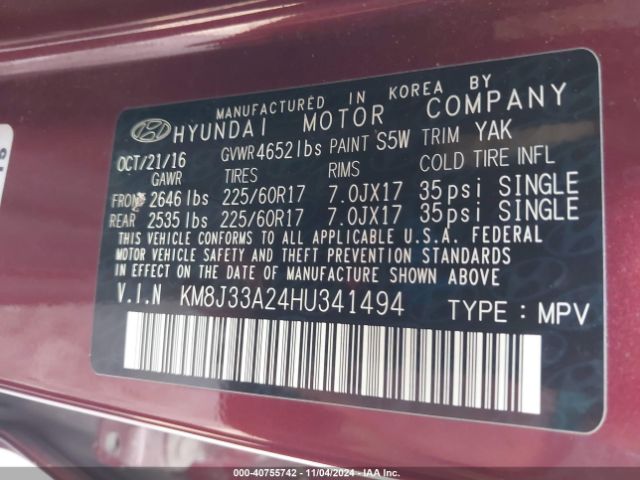KM8J33A24HU341494 Hyundai Tucson Eco