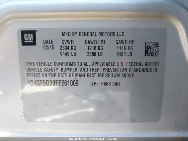 1G4GF5G30FF261009 Buick Lacrosse Premium Ii