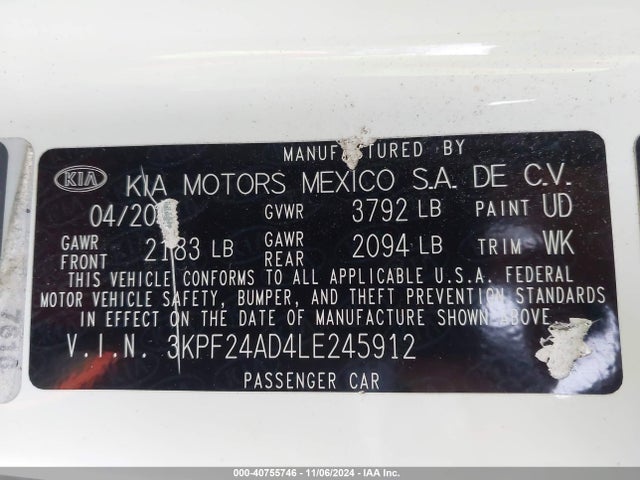 KIA Forte Lxs 2020 3KPF24AD4LE245912 Image 9