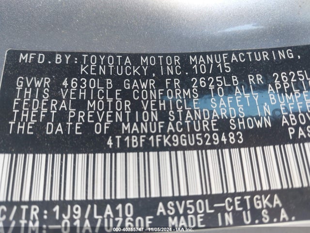 Toyota CAMRY XLE 2016 4T1BF1FK9GU529483 Image 9