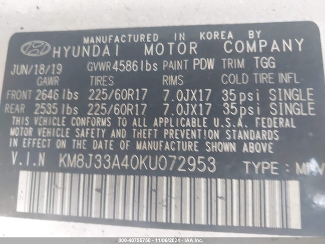 Hyundai Tucson Value 2019 KM8J33A40KU072953 Image 9