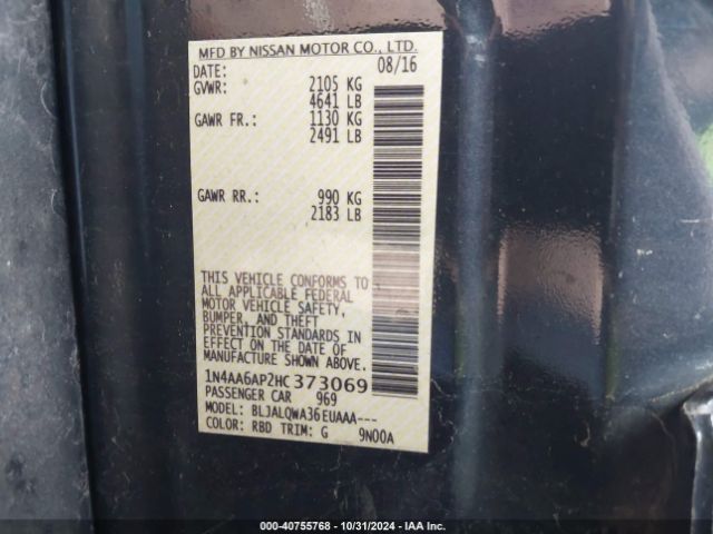 1N4AA6AP2HC373069 Nissan Maxima 3.5 S