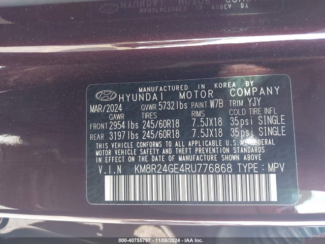 KM8R24GE4RU776868 Hyundai Palisade Sel