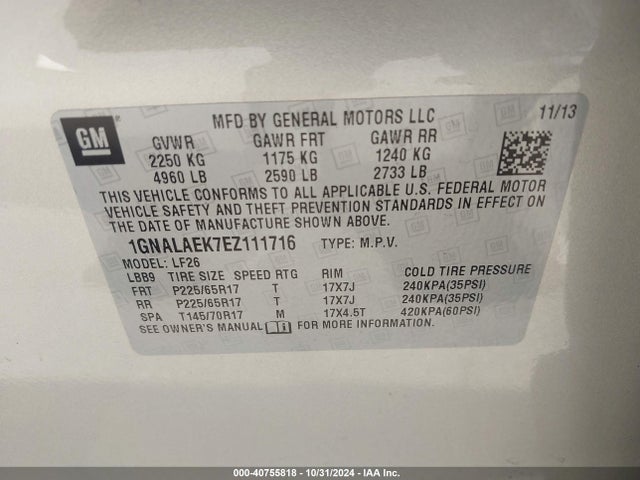 Chevrolet EQUINOX LS 2014 1GNALAEK7EZ111716 Image 9