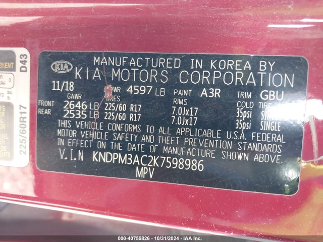 KIA Sportage Lx 2019 KNDPM3AC2K7598986 Image 9