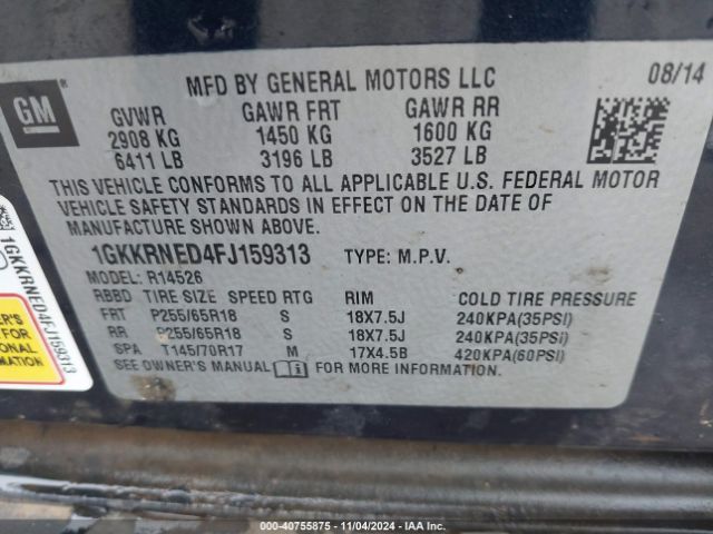 1GKKRNED4FJ159313 GMC Acadia Sle-1