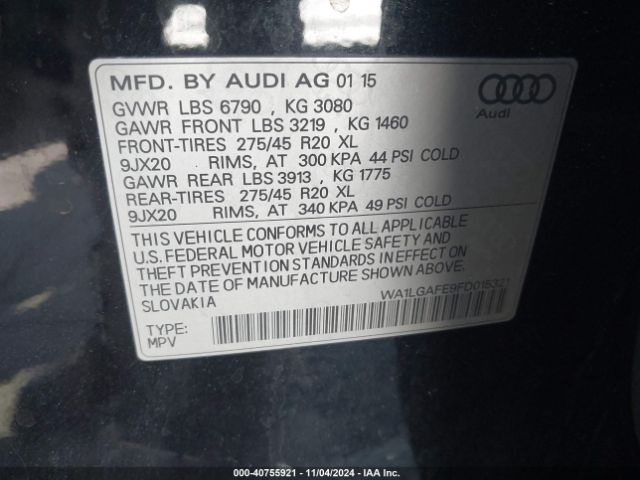 WA1LGAFE9FD015321 Audi Q7 3.0t Premium