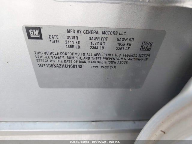 Chevrolet IMPALA 1LT 2017 1G1105SA2HU160143 Image 9