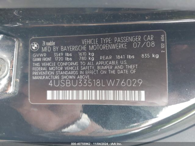 2008 BMW Z4 4USBU33518LW76029 Photo 8