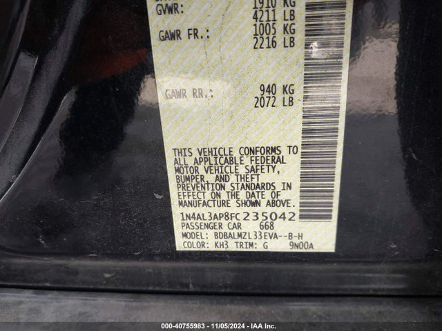 Nissan Altima 2.5 Sv 2015 1N4AL3AP8FC235042 Image 9