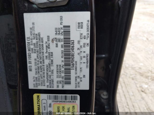 1FA6P0HD8E5406363 Ford FUSION SE