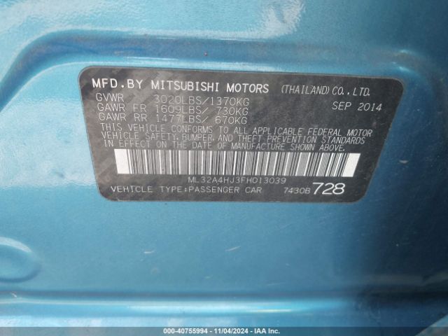 ML32A4HJ3FH013039 Mitsubishi MIRAGE ES