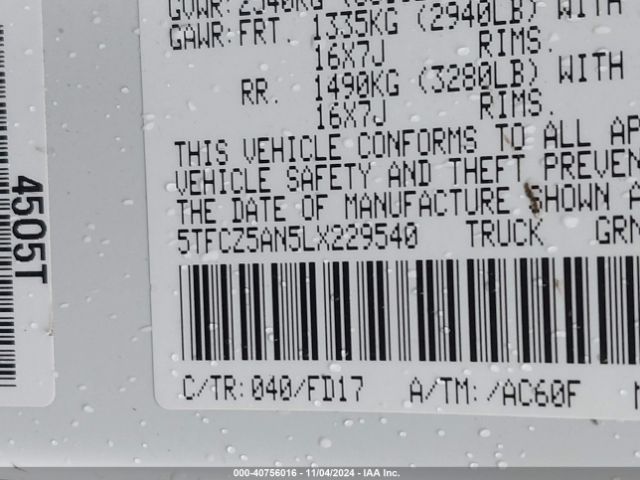 5TFCZ5AN5LX229540 Toyota Tacoma Trd Off-road