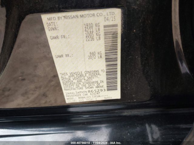 1N4AL3APXFN865293 Nissan Altima 2.5/2.5 S/2.5 Sl/2.5 Sv