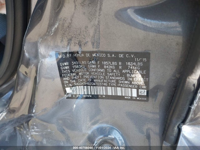 Honda Fit Ex-l 2016 3HGGK5H92GM703746 Image 9