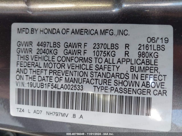 19UUB1F54LA002533 Acura Tlx Tech Package
