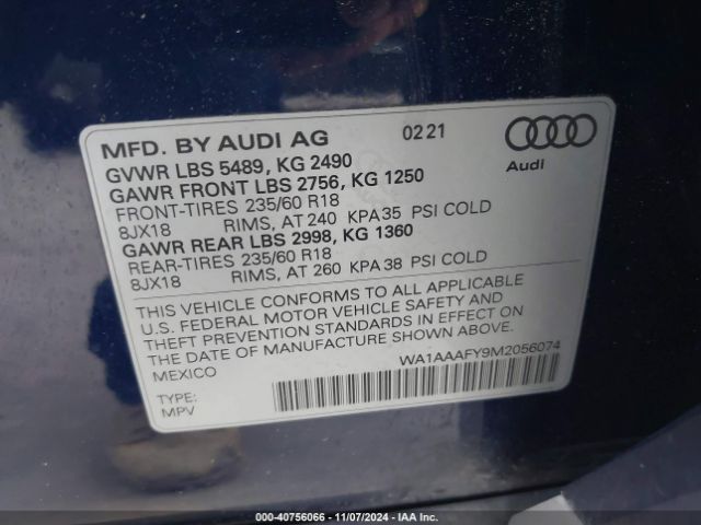 WA1AAAFY9M2056074 Audi Q5 Premium 45 Tfsi Quattro S Tronic