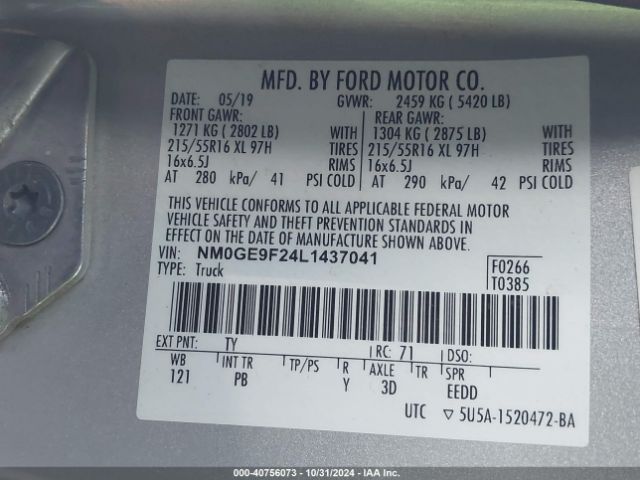 NM0GE9F24L1437041 Ford Transit Connect Xlt Passenger Wagon