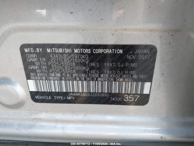 JA4AR3AU3JZ030890 Mitsubishi Outlander Sport 2.0 Le