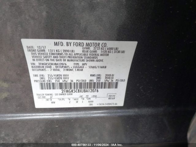 2FMGK5C8XJBA12076 Ford FLEX SEL