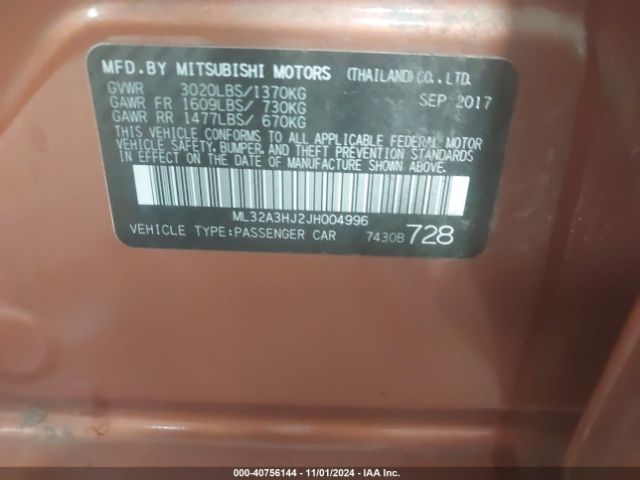 ML32A3HJ2JH004996 Mitsubishi MIRAGE ES