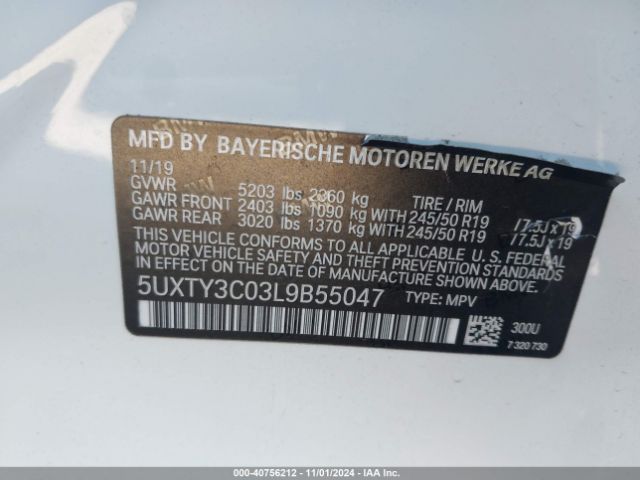 5UXTY3C03L9B55047 BMW X3 Sdrive30i