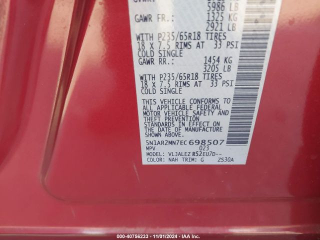 5N1AR2MN7EC698507 Nissan Pathfinder Sv