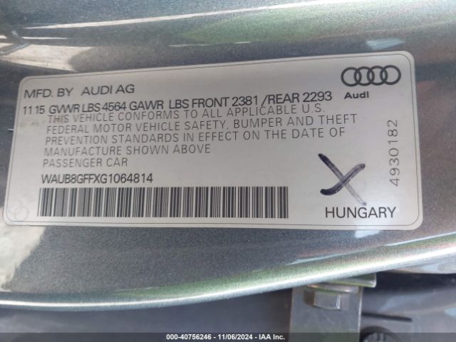 WAUB8GFFXG1064814 Audi A3 PREMIUM