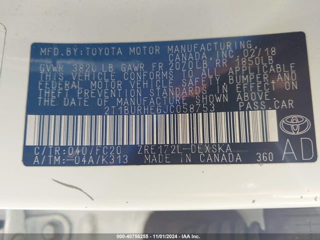 Toyota COROLLA SE 2018 2T1BURHE6JC058753 Image 9
