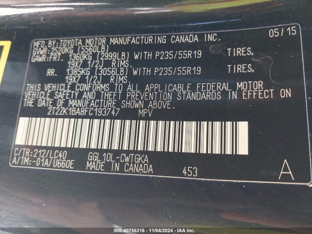 Lexus RX 350 2015 2T2ZK1BA8FC193747 Image 9