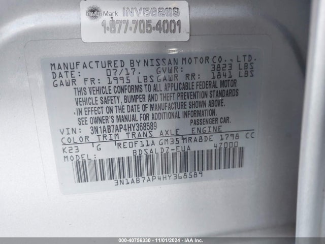 Nissan SENTRA SV 2017 3N1AB7AP4HY368589 Image 9