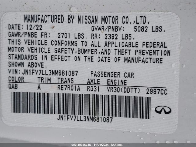 JN1FV7LL3NM681087 Infiniti Q60 Red Sport 400 Awd