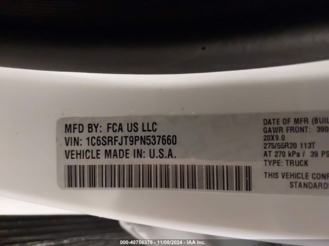 1C6SRFJT9PN537660 RAM 1500 Laramie  4x4 5'7 Box