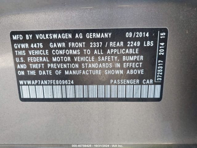 WVWAP7AN7FE809624 Volkswagen Cc 2.0t Sport