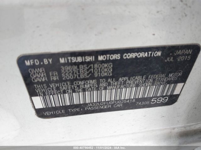 2015 MITSUBISHI LANCER JA32U2FU0FU025418 Photo 8