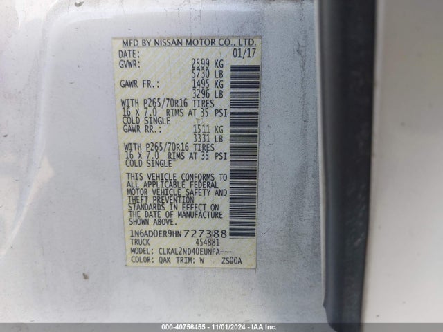 Nissan Frontier Sv 2017 1N6AD0ER9HN727388 Image 9