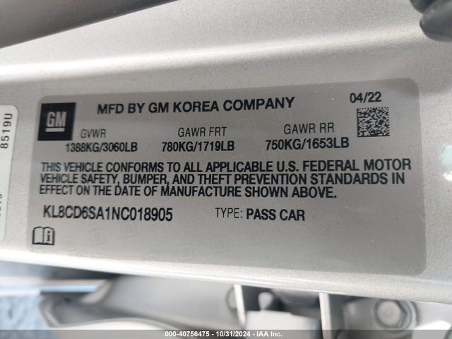 Chevrolet Spark Fwd 1lt Automatic 2022 KL8CD6SA1NC018905 Image 9