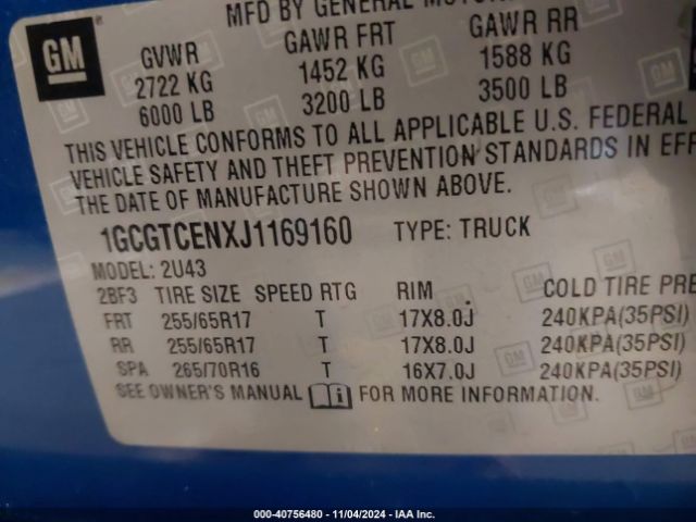 1GCGTCENXJ1169160 Chevrolet Colorado Lt